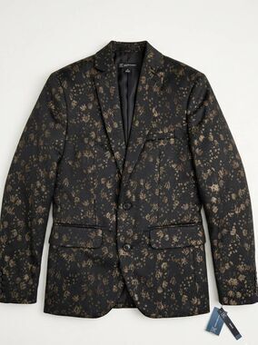 ☔️🩵NWT INC Black & Gold Floral Jacquard Blazer Jacket Men's XSmall